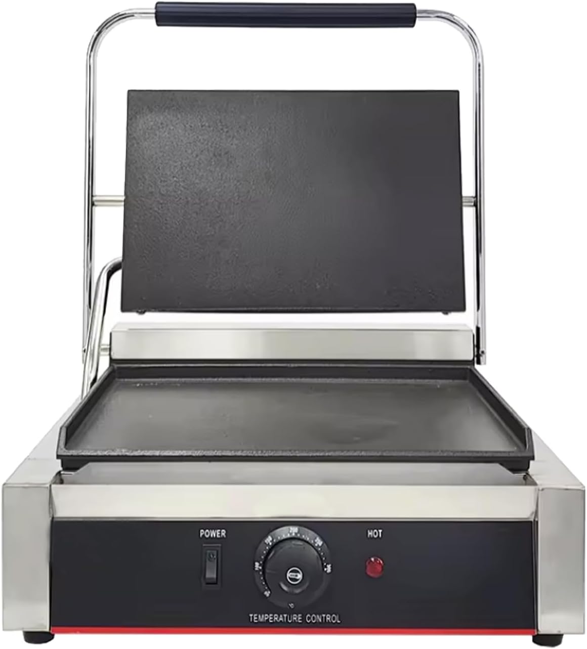 Commercial Panini Press With Grooved Grill Sandwich Maker Machine Electric Contact Grill Single (Large Smooth Top&Bottom)