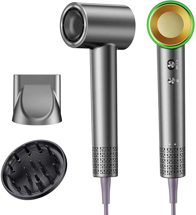 Hair Dryer, 150,000 RPM Brushless Motor, Ultra-Fast Drying with 3 Heat Settings & LED Lights, Negative Ion Technology, Quiet Lightweight Blow Dryer with Diffuser & Nozzle for Home, Salon, Travel Use
