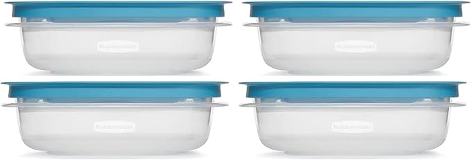 Rubber maid 1.25 Cup Flex & Seal Leak Proof Lids Food Storage Container Set, Teal, Clear Meal Prep Flex Containers, 4 Piece Bundle Set