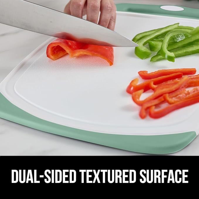 GORILLA GRIP BPA-Free Reversible Kitchen Cutting Board Set of 3, US Designed, Nonporous, Juice Grooves Catch Liquid, Slip Resistant Border, Dishwasher Safe, Durable Large Food Chopping Boards, Mint