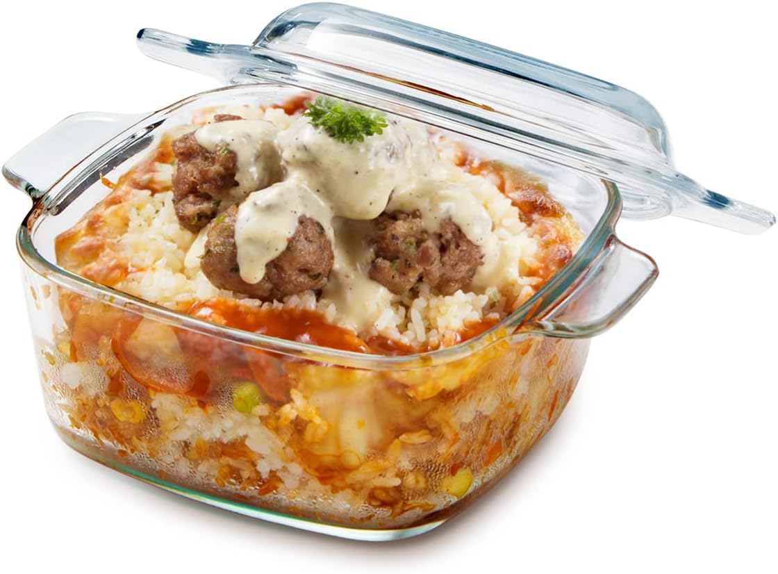 NUTRIUPS 1L Square Glass Casserole Dish with Lid, Mini Glass Casserole Cookware for Oven