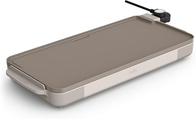 bella 10" x 20" Electric Griddle with EverGood™ Ceramic Nonstick Coating, Removable Temperature Probe, Dishwasher-Safe Drip Tray & Cool Touch Handles, Cook up to 10 Eggs, 1500 Watt, Oatmilk