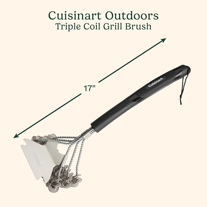 Cuisinart Triple Coil Brush, 17” Stainless Steel Grill Brush with Wide Scraper for All Grates, Bristle Free Grilling Accessory for Worry Free Cleaning, Perfect for BBQs, Cookout & Tailgate Cleaning