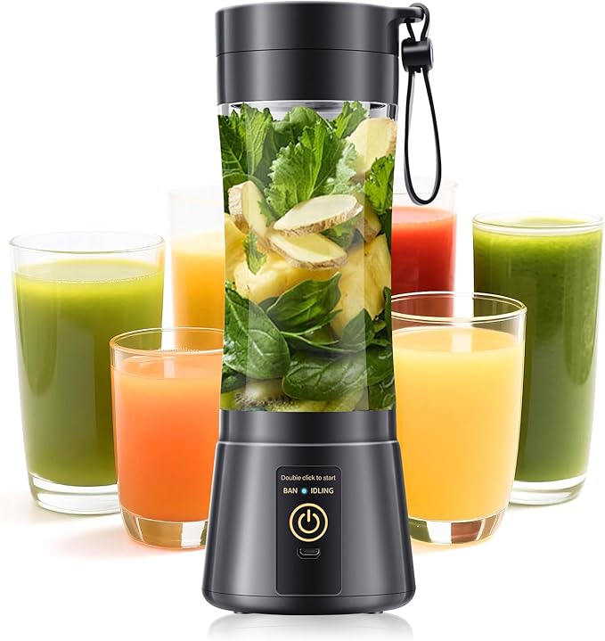 Portable Blender for Smoothies & Shakes - Cordless Personal Size Blender with 6 Blades, 380Ml Juice Cup, Lightweight & Rechargeable, Freshly Squeezed for Picnic/Sports/Office