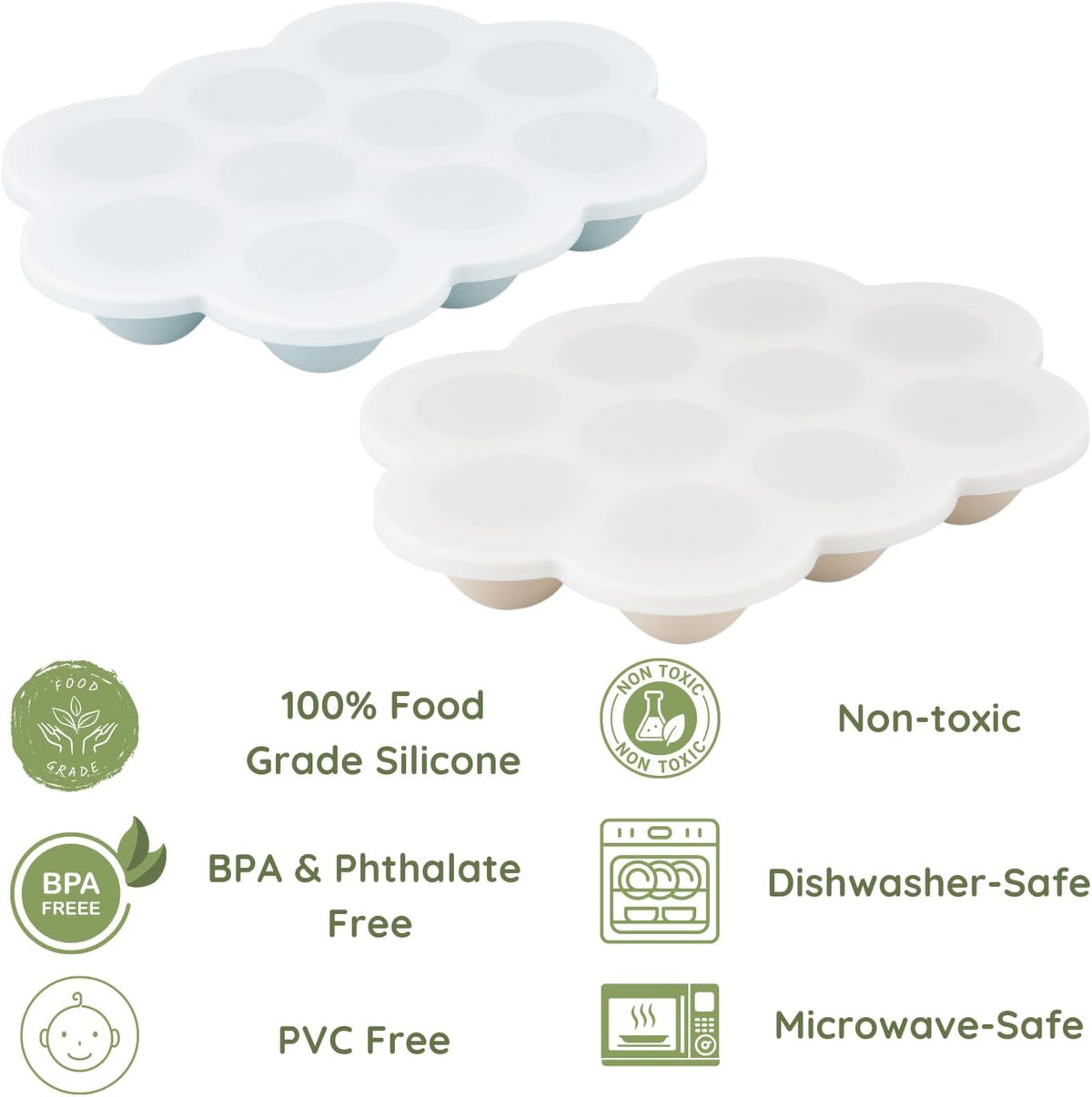 PandaEar 2 Pack Baby Food Freezer Tray with Lids, Silicone Baby Food Storage Container for Homemade Baby Food, Fruit, Purees and Breastmilk (Blue/Tan)