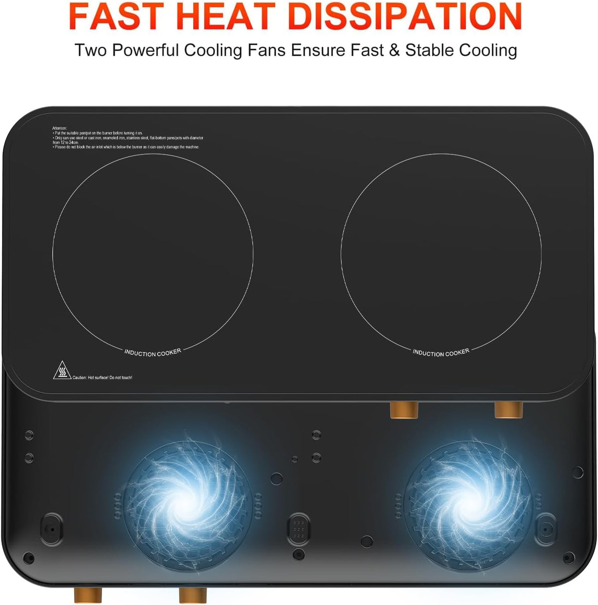 Induction cooker with 2 burners, detachable baking tray, non stick, temperature control option with timer, suitable for kitchen and outdoor barbecue