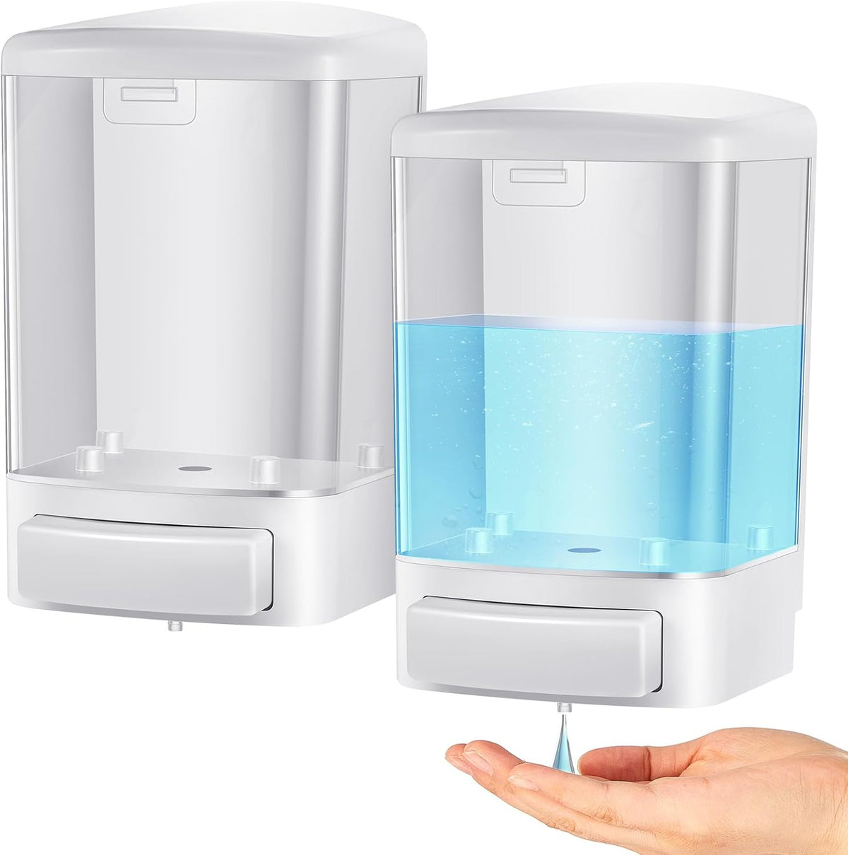 Hushee 2 Pcs Commercial Soap Dispenser Wall Mounted Manual Soap Dispenser Containers Bathroom Plastic Hand Wash Wall Containers for Kitchen Hotel Liquid