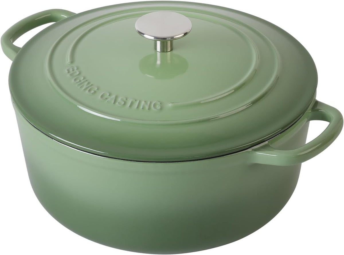 Enameled Dutch Ovens Cast Iron Dutch Oven Pot with Lid for Bread Baking, Cook, Dual Handle, 7 Quart, Pistachio Green