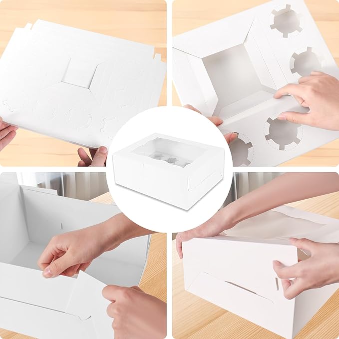 10 pack Cake and 8 Cupcakes Bento Box transparent and clear Dessert Storage Container with Lid Portable Box for Cakes Cupcakes, Great for Birthdays Parties (White, 1+8(10Pack))