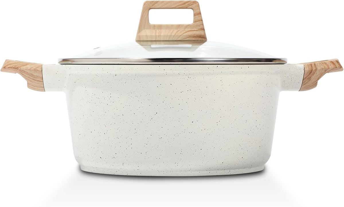 ESLITE LIFE Nonstick Stock Pot with Lid, 3 Quart Granite Casserole Small Soup Pot Pasta Cooking Pot, Induction Compatible, PTFE & PFOA Free, White