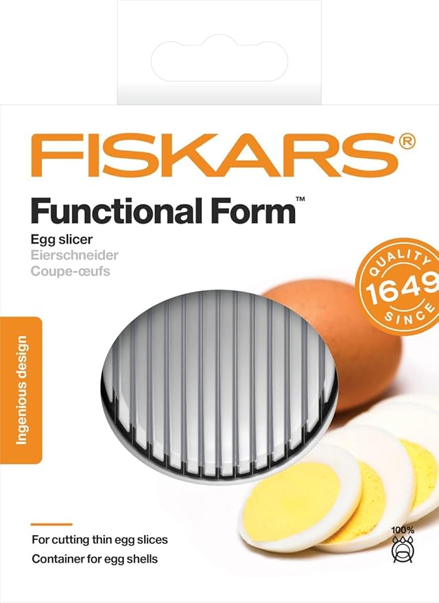 Fiskars Egg Slicer, Synthetic Material/Stainless Steel, 13.3 x 12 x 4.2 cm, Functional Form, White, 1016126