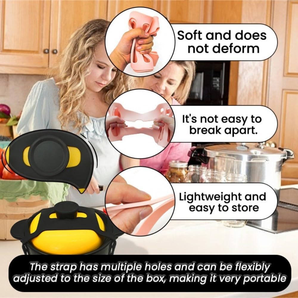 Silicone Lid Lock Strap for Crockpot Slow Cooker (6/7/8 Quart) - Universal Crockpot Lid Holder & Rubber Strap Alternative | Heat-Resistant, No-Spill Design Transport Accessories (Pink+Black)