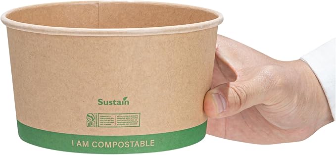 Restaurantware Compostable Paper Food Containers 200 Pack Of 34 oz BPI-Certified Round Kraft Salad Bowls Disposable Grease-Resistant Meal Prep Take Out Containers For Ice Creams, Soups, Snacks