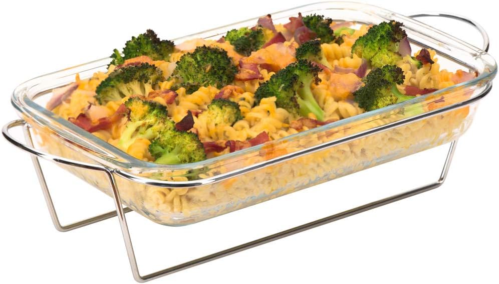 Moss & Stone Glass casserole Dish Made by Borosilicate Glass, 10 X 6.5 Inch Durable Bakeware Dish Oven Safe & Microwave Safe, Clear Glass Rectangular Baking Pan (1 Pcs & Stand)