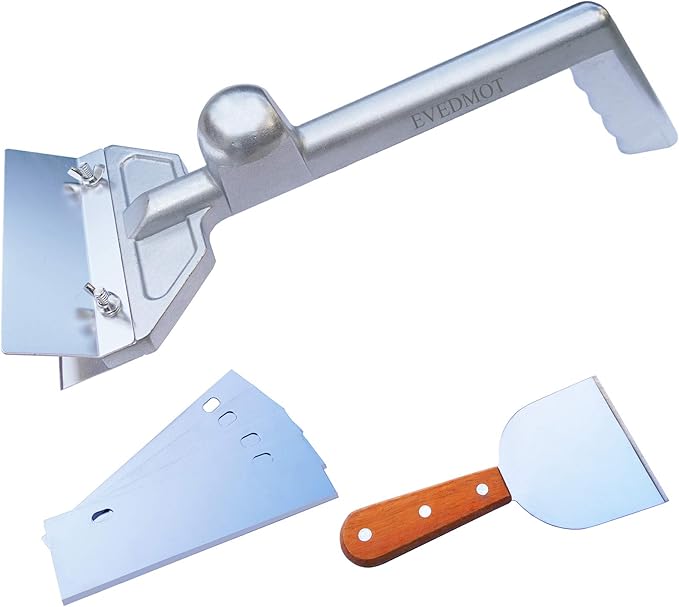 Heavy Duty Grill Scraper Commercial Griddle Scraper Set with 5 Blades, Casting Aluminum Flat Top Grill Scrapers with Small Slant Edge Grill Scraper