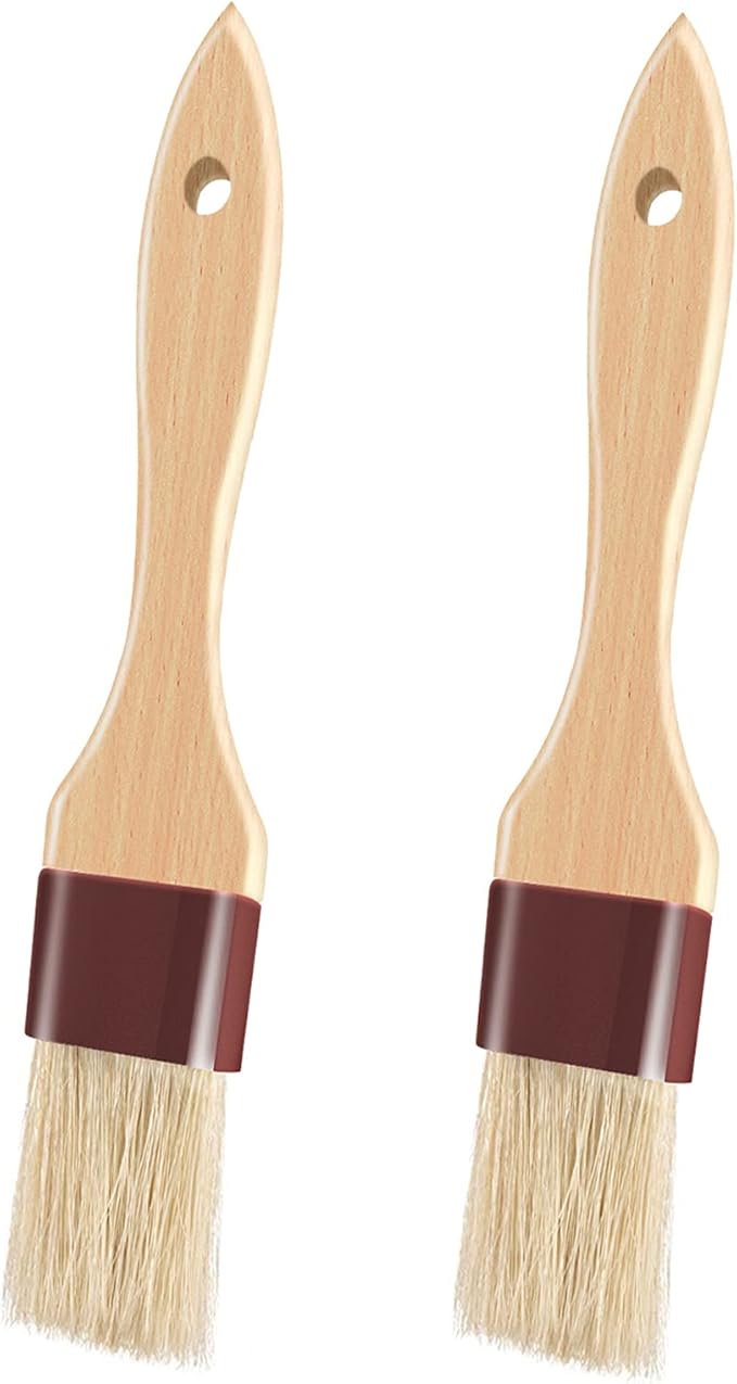 Pastry Brushes for Baking Basting Brush with Boar Bristles and Beech Hardwood Handles Culinary Oil Brush for Barbecue Butter Grill BBQ Sauce Baster Marinade Kitchen Food Cooking Brushes (1"- 2PCS)