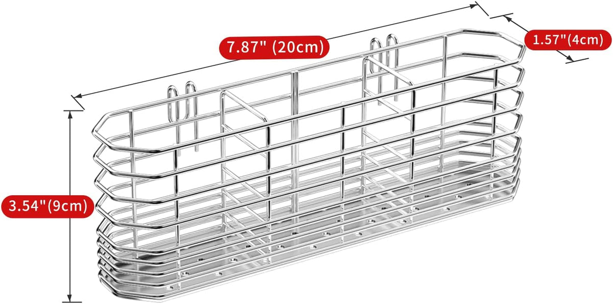 JAQ Utensil Holder for Sink, Sus304 Stainless Steel Rust Free Silverware Cutlery Flatware Holder Rack Organizer with Hooks for Dish Drying Rack Sink Dish Drainer in Kitchen Bathroom