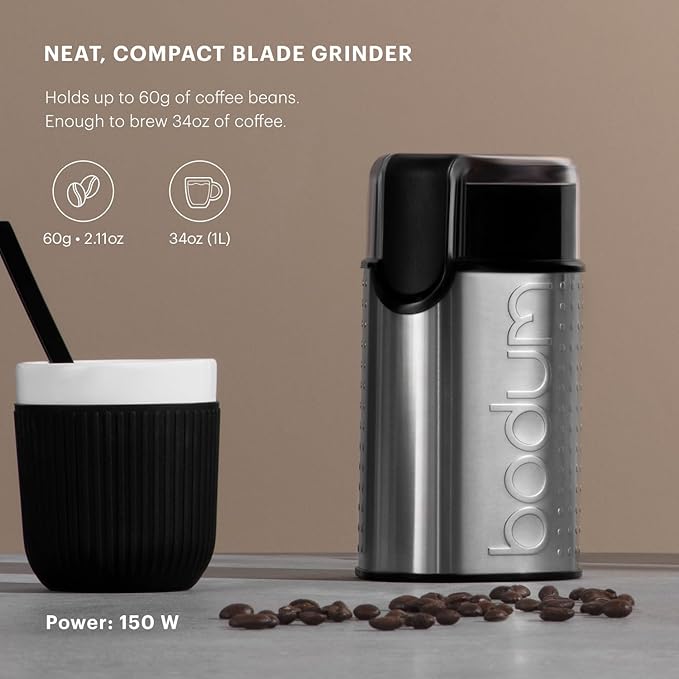 Bodum Bistro Electric Blade Coffee Grinder, Brushed Stainless Steel