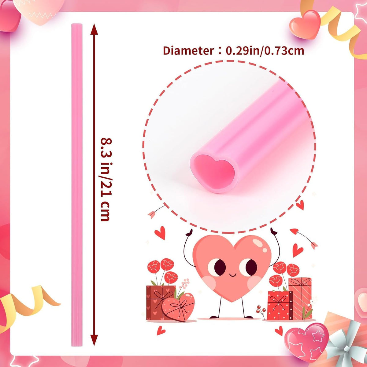 JANYUN 30 Pcs Heart Shaped Pink Plastic Straws, Reusable Valentines Heart Drinking Straws for Party Favors, Birthday, Bridal Shower, Wedding