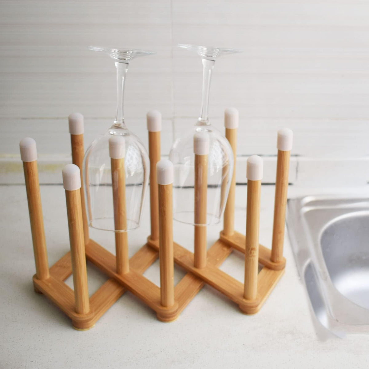 Bamboo Retractable Bottle Drying Rack Cup Dish Drying Racks,Sports Water Bottle and Mug Drainer Stand, Plastic Bag Dryer Rack and Multifunctional Drying Rack for Kitchen Countertop