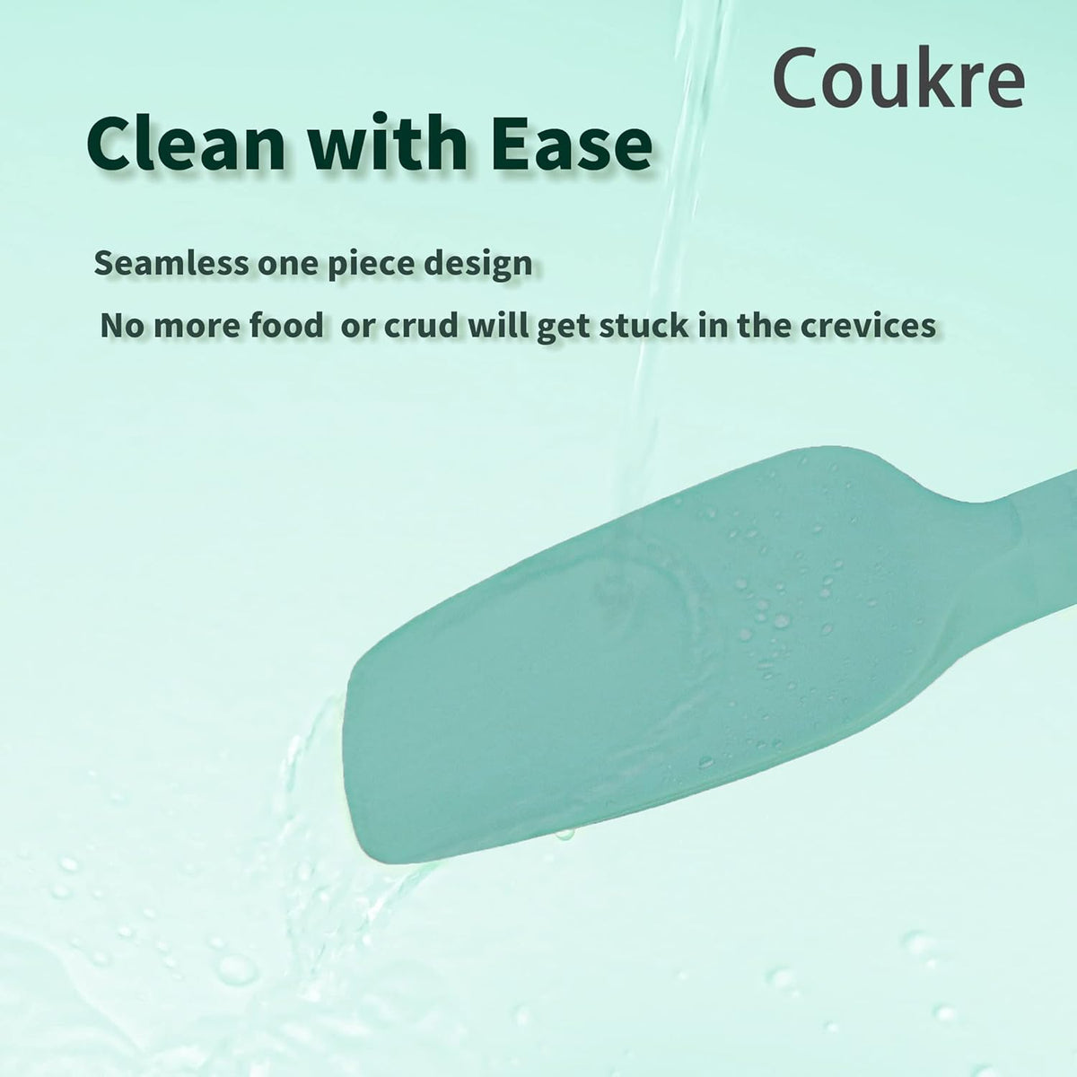 Coukre Silicone Spatula Set of 5,High Temperature Resistant, Food Grade Silicone, Dishwasher Safe, for Baking, Cooking (Pure Aqua Green)