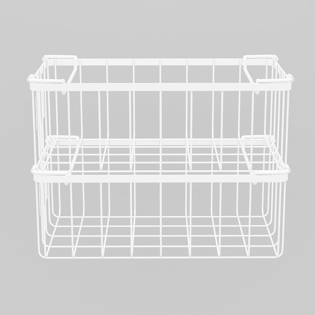 Freezer Storage Organize Baskets - 2 Pack Stackable Deep Freezer Organizer Bins for Most 7 Cu.FT Chest Freezer with Handles, Sturdy but Light, Metal Coated, Add Space, Easy to Reach
