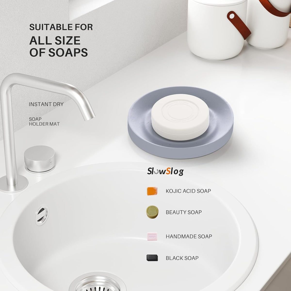 Diatomite Soap Dish Holder, Water Absorbent Stone Soap Dish, Quick Dry Stone Soap Holder, Diatomaceous Earth Bath Tray for Hand Soap, Sponge Holder, Gray