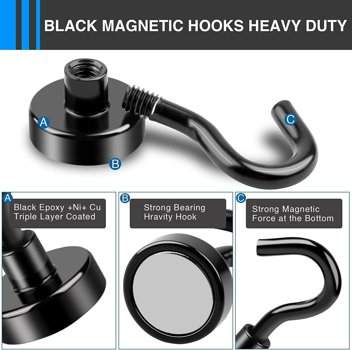 LOVIMAG Magnetic Hooks，30Lbs Black Magnet Hooks for Cruise Cabin, Magnetic Hooks for Hanging, Fridge, Classroom, Refrigerator, Ceiling, Office, Kitchen. Grill, Garage-18Pack