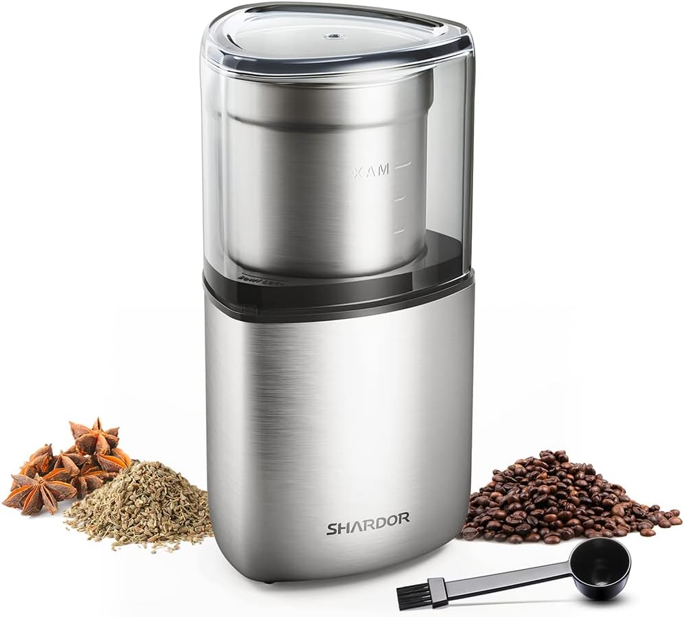 SHARDOR Electric Coffee Bean Grinder, Spice Grinder, 1 Removable Bowl with Stainless Steel Blade, Silver