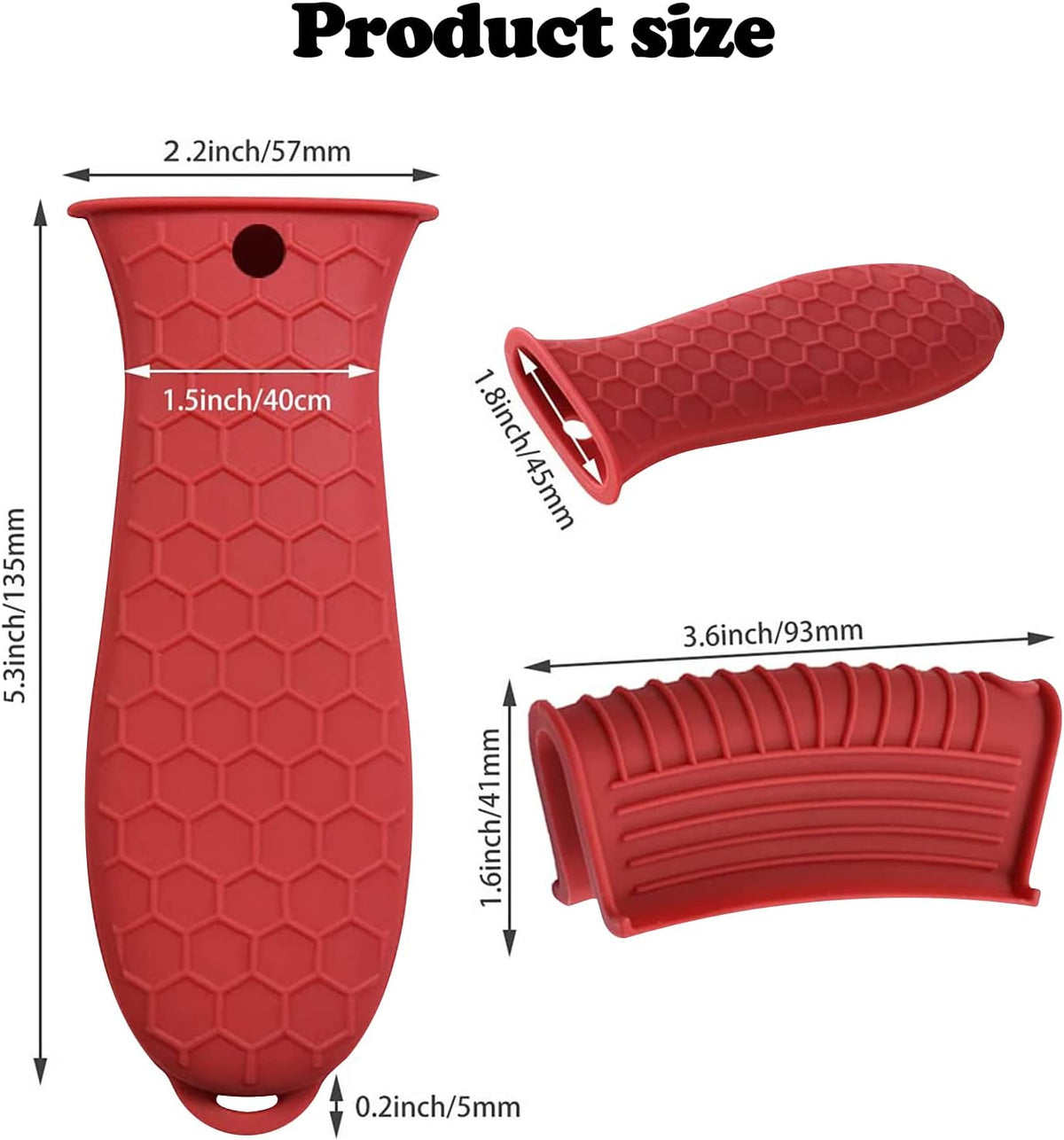 3 Pack Silicone Cast Iron Skillet Handle Cover - Heat Resistant Pot Handle Sleeve Grip for Frying Pans, Griddles, Dutch Ovens & Baking Sheets (Red)