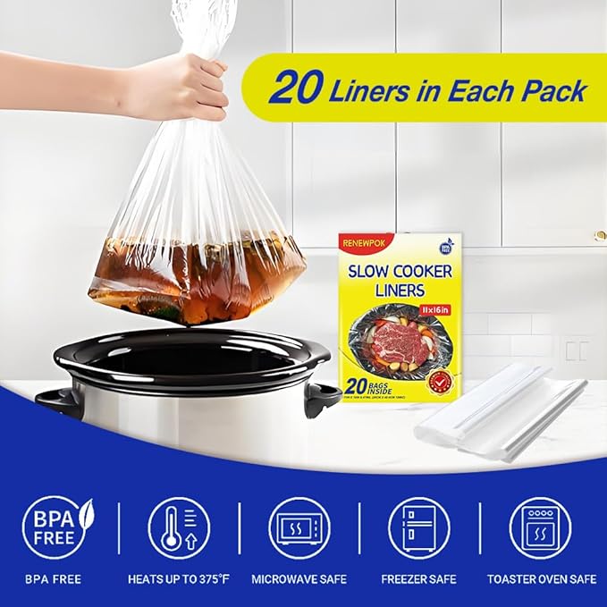 Slow Cooker Liners,1-3 Quart Cooking Bags Small Size 11"x 16", Disposable Slow Cooker Bags Oval For Crock Pot 20PCS
