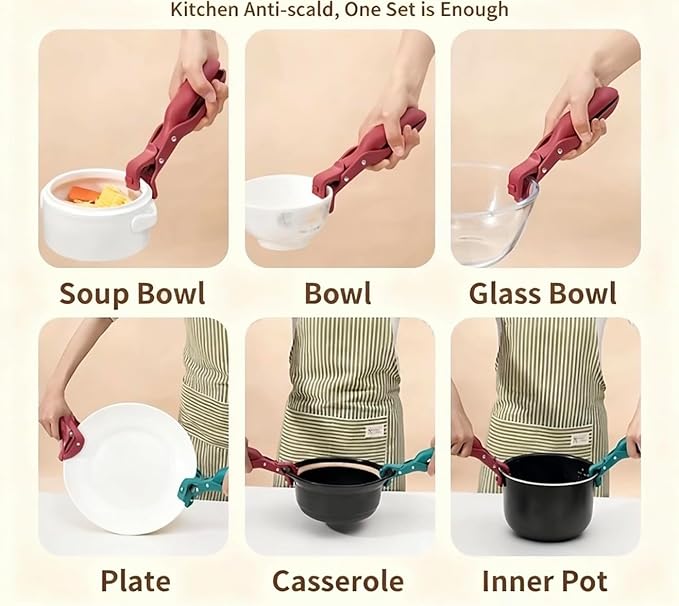 2PCS Anti-Scald Bowl Clip,For Kitchen, Hot Bowl Dish Plate Gripper Clips Tongs Clamp Holder, Kitchen Silicone Anti Slip Clip 2025 Upgraded Silicone Clip