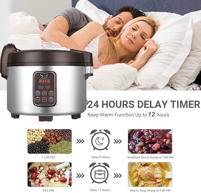 15L Commercial Rice Cooker & Warmer (84 Cup Cooked, 15.8 QT) Smart Large Rice cooker 6 Rice Cook Functions 24-Hr Delay Timer | LED Display | Auto Keep Warm | Non-Stick Inner Pot