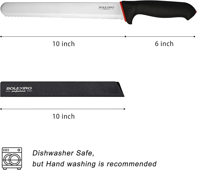10 Inch Wavy Edge Serrated Bread Knife With Non-Slip Softgrip, Sharp & Long Blade For Homemade Bread, Crusty Breads, Cake, Bagel, 2.5MM Thickened Japanese High Carbon Stainless Steel