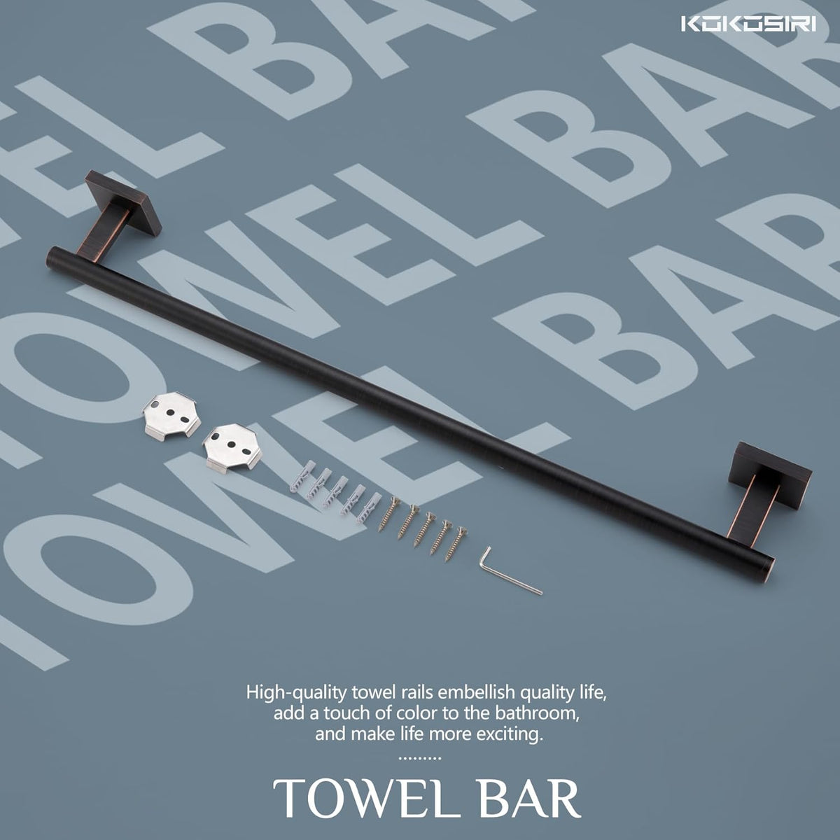 KOKOSIRI Bathroom Towel Bar Bath Towel Holders for Toilet Kitchen Cabinet Wall Mount 24 Inch Oil Rubbed Bronze Stainless Steel B4005ORB-L24