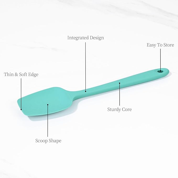 600ºF Heat Resistant Spatulas, High Heat Food Safe Semless Kitchen Silicone Spoon Spoonula Scraper Set for Cooking Baking Mixing Scraping Stirring Nonstick Cookware Pan Bowl (3Pcs,Aqua Sky)
