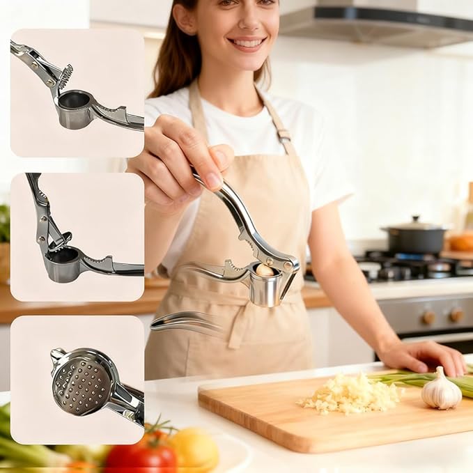 1 Pack Garlic Press, Heavy-Duty Rust-Resistant Garlic Mincer & Crusher with Ergonomic Handle, Easy Squeeze, Easy Clean, Dishwasher Safe