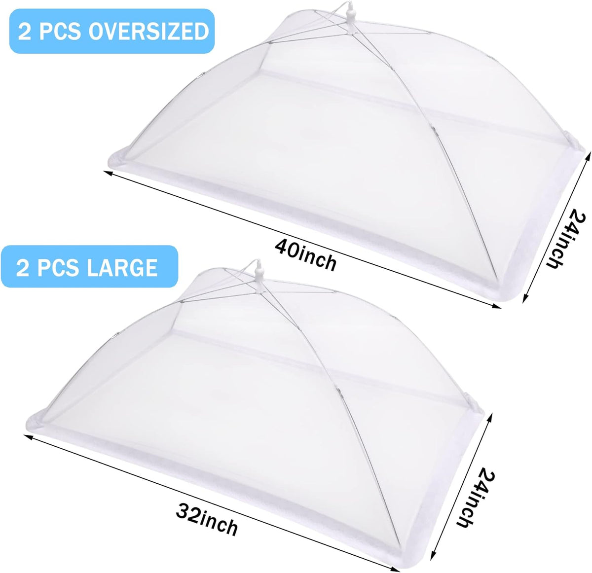 JULBEAR 4 Pcs Extra Large Mesh Food Cover Tent Umbrella Food Screen Covers for Outside Pop-up Mesh Reusable Food Nets for Parties Picnics Outdoor BBQs Collapsible (2 Pcs 40"x24", 2 Pcs 32"x24")
