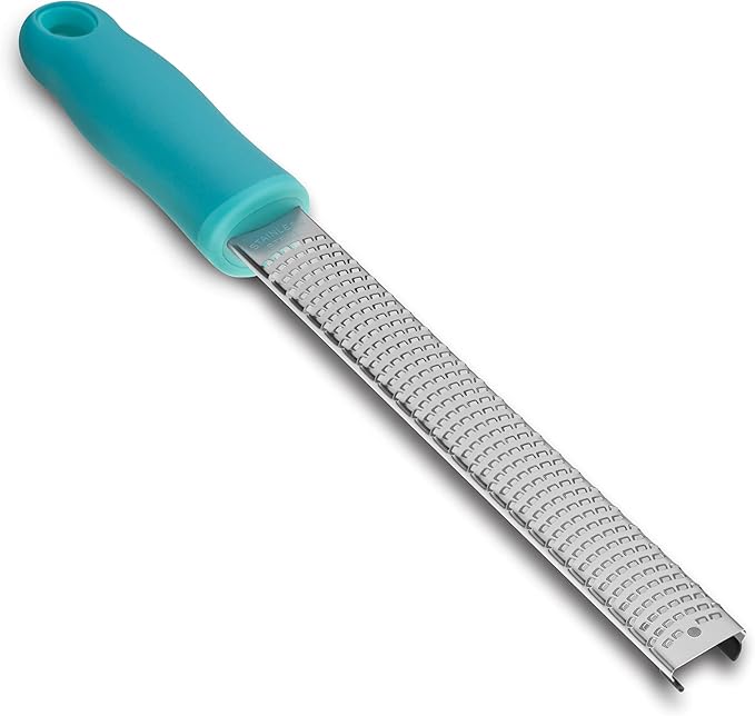 Lemon Zester, Stainless Steel Kitchen Cheese Grater, Plastic Cover Ergonomic Soft Blue Handle