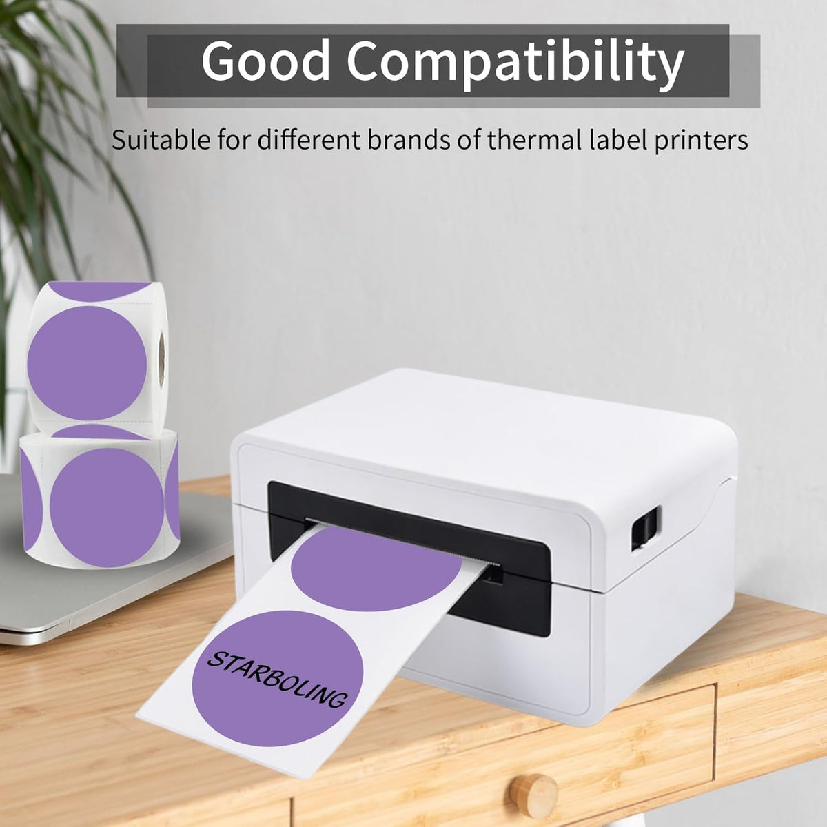 Thermal Labels,2 Inch Purple Round Thermal Printer Stickers,Self-Adhesive Round Direct Thermal Labels,Thermal Stickers for DIY Logo Design,Name Tag (500/Roll
