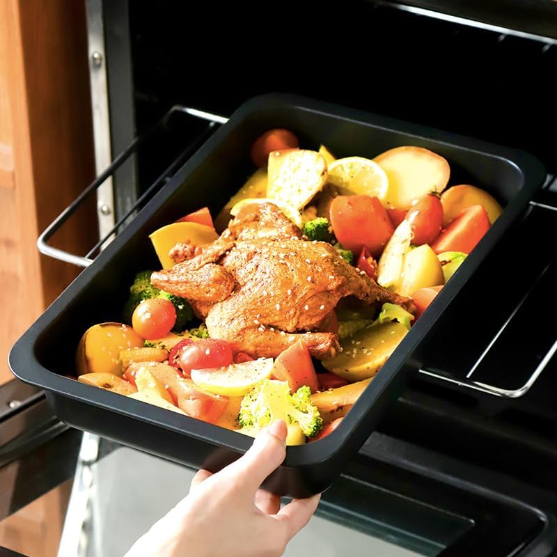 Roasting Pan,Non Stick Baking Pan,Cake Pan Rectangular 13.6"x 9.3"x 2.6",3 Litre Capacity with Lid (Black)