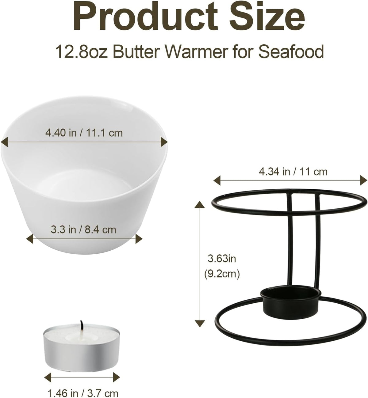 Luvan 4Pcs 12.8oz Butter Warmers for Seafood, Butter Melter with Stands and 20Pcs Tealight Candles,Ceramic Butter Warmer Set for Lobster, Personal Fondue Set Melted Butter Cups for Seafood, Fondue