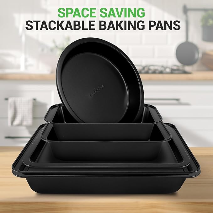 NutriChef 10-Piece Non-Stick Baking Set – Heavy-Duty Carbon Steel Bakeware Set w/ Cookie Sheets, Muffin Pan, Roasting Pan, Cake Pan, Baking Tray, Pizza Pan – Effortless Food Release & Easy Cleanup