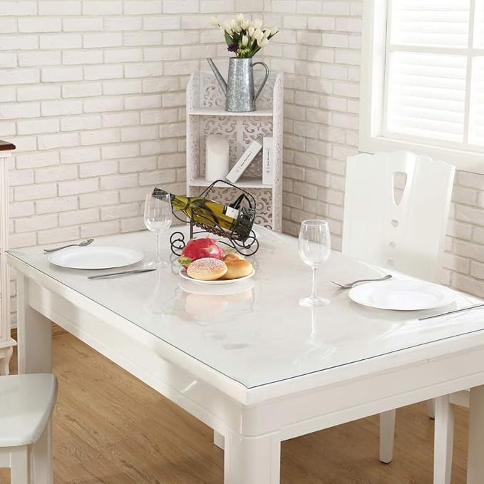 NECAUX Custom Multisize 1.5mm Thick Clear PVC Table Cover Protector - 48 x 80 Inch ECO Plastic Dining Room Table Cover Vinyl Desk & Table Pad for Kids