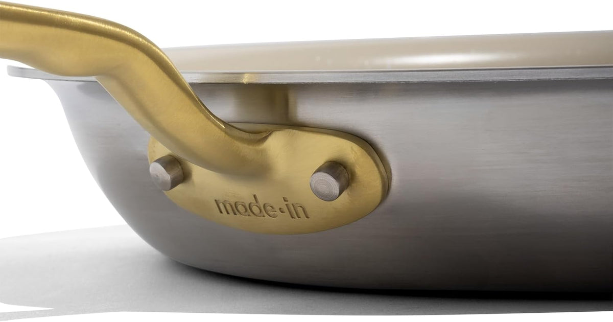 Made In Cookware - 12" Ceramic Non Stick Frying Pan (Antique Brass Handle) - 5-Ply Stainless Clad with Stay-Cool Handle - Professional Cookware - Induction Compatible