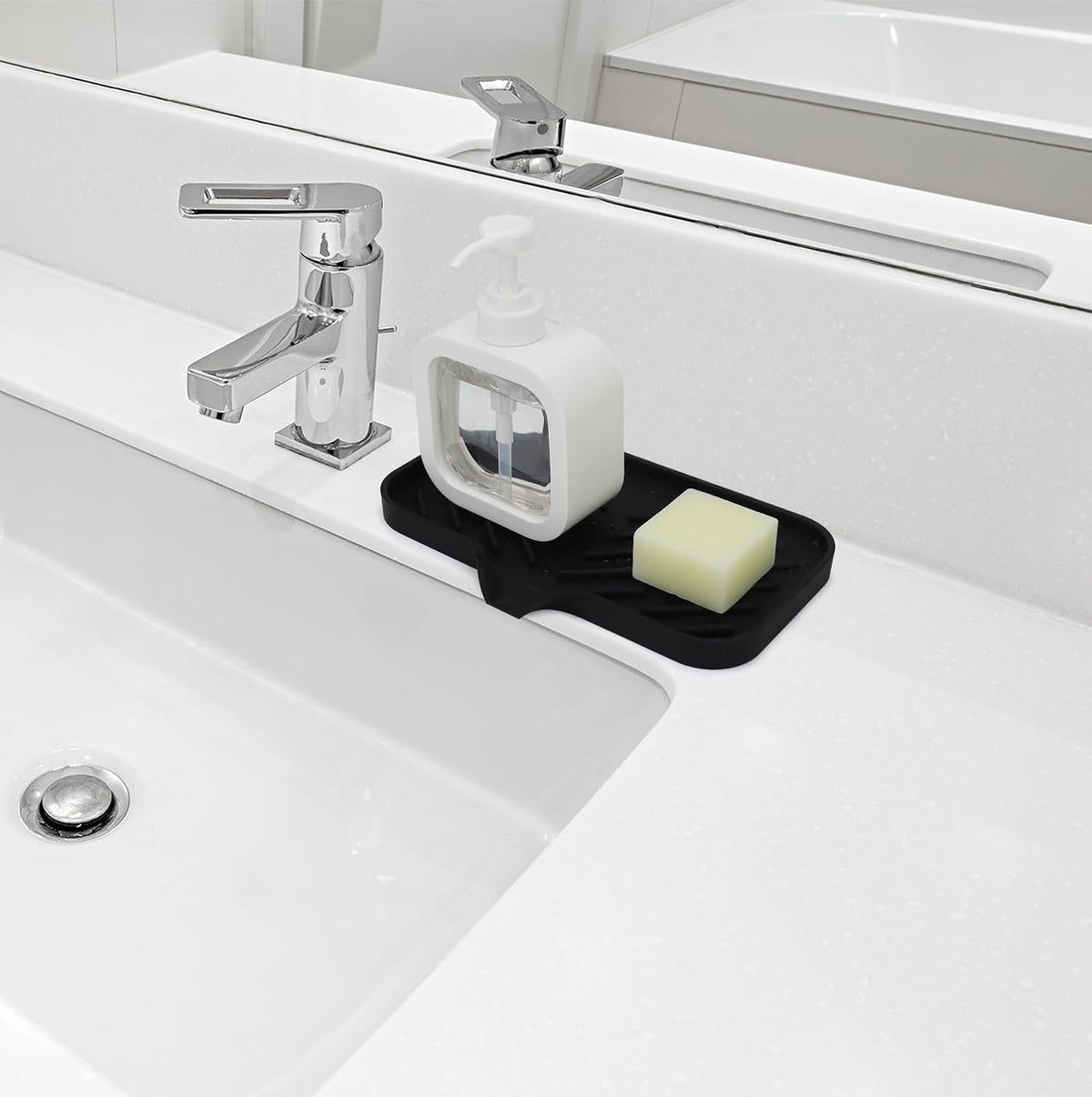 Yasmen Silicone Bathroom Soap Dishes, Sink Sponge Holder for Kitchen, Rubber Soap Dish with Drain, Shower Soap Sponge Tray, Sink or Counter Organizer, for Bar Soap, Bottle, Dish Soap Dispenser-Black
