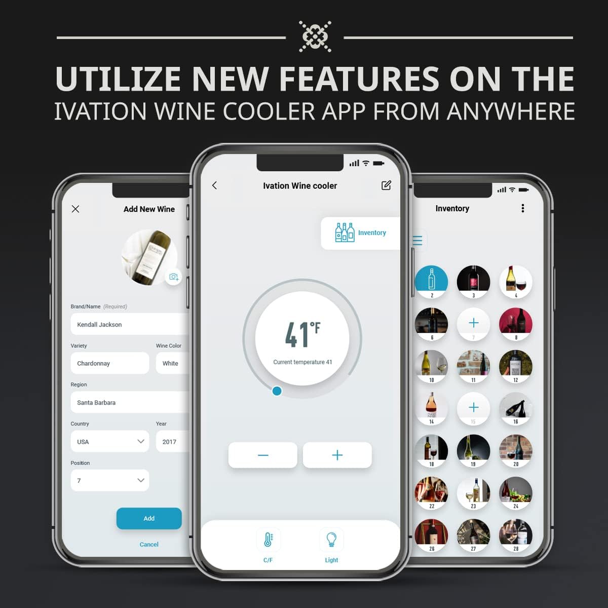 Ivation 18 Bottle Compressor Wine Cooler Refrigerator with Wi-Fi Smart App Control Cooling System | Large Freestanding Wine Cellar Fridge For Red White Champagne or Sparkling, Black Glass Door & Lock