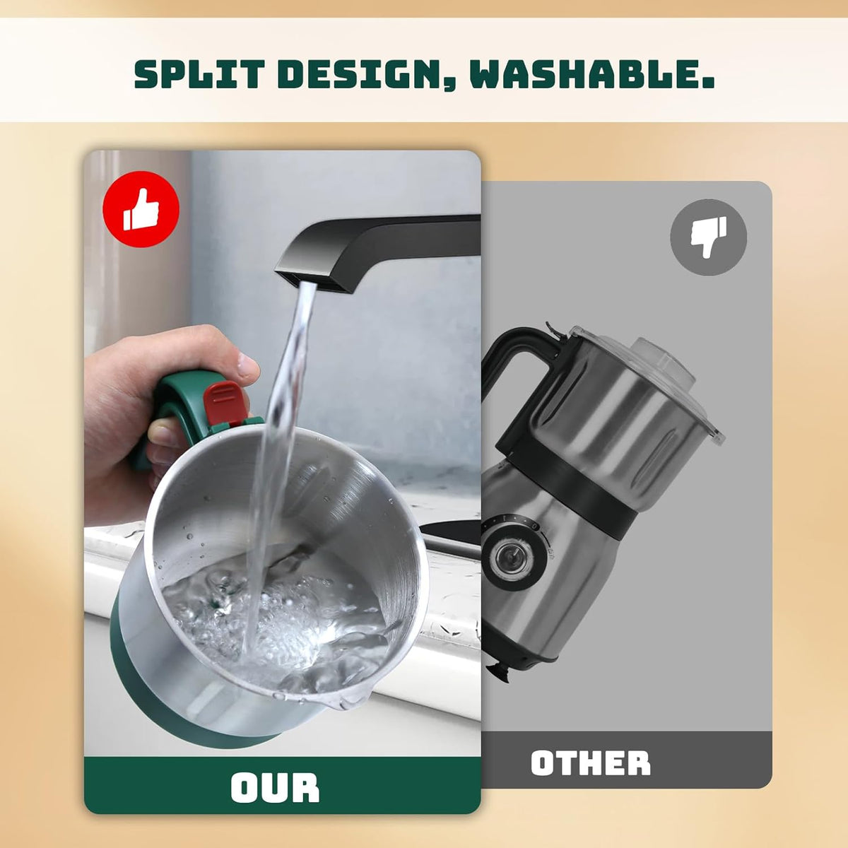 Electric Spice and Nut Grinders - 3 Stainless Steel Blades, 1 Filter, 1 Brush - 500W Grinder for Kitchen Dry Use (Green）