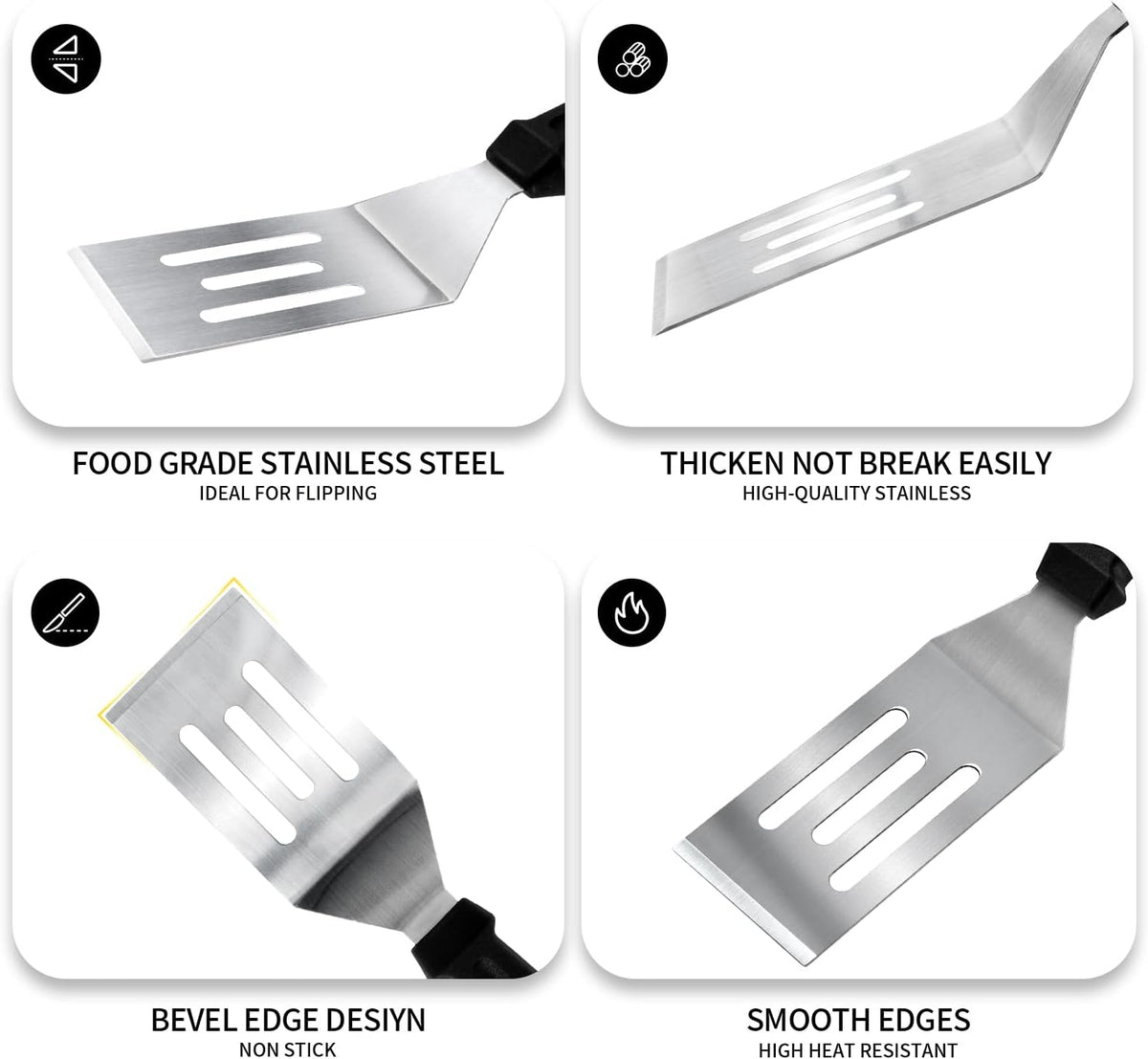 Metal Spatulas 2 Pieces, Stainless Steel Spatula with Heat Resistant Handle, 9.8 Inch Stainless Steel Spatula Ideal for Desserts, Pancakes, Eggs, Griddle Scraper or BBQ