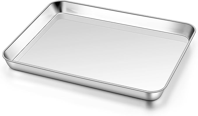 Homikit 1 Pack Quarter Sheet Pan, 9x13 Inches Stainless Steel Cookie Sheets for Baking Non Stick, Metal Baking Sheet Fits Toaster Oven, Bacon Pan Non Toxic & Rust Free, Dishwasher Safe